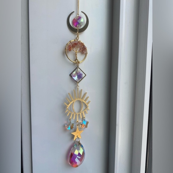 🟣2 for $25🟣 gold toned sun catcher with red/orange stone tree - Picture 3 of 4